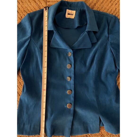 VTG. Leslie Fay Petite Blazer SZ 12P Blue front close - Picture 9 of 10